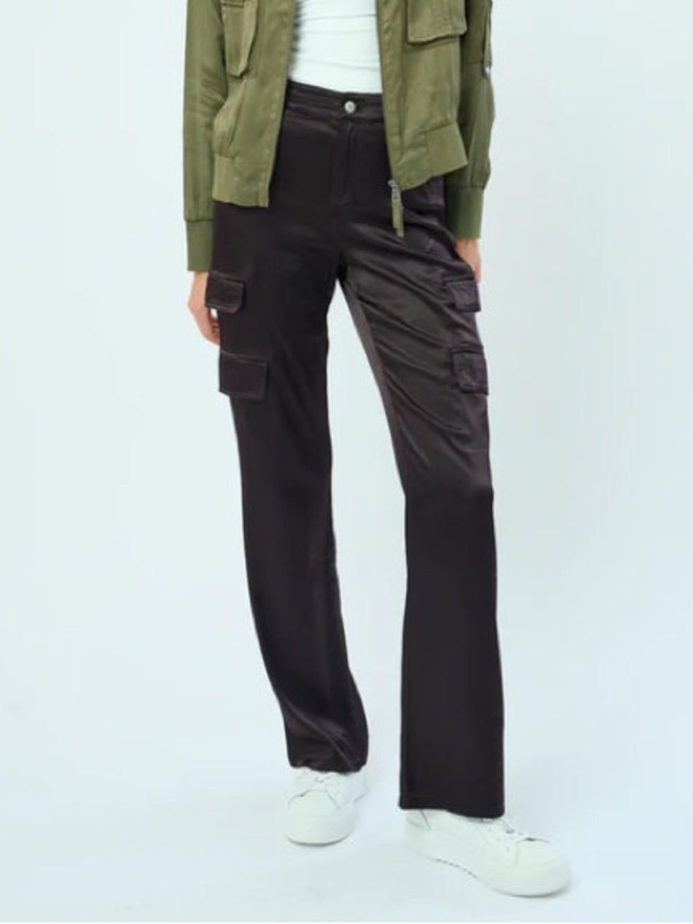 Marrakech Zendaya Dark Chocolate Satin Wide Leg Cargo Pants NWT 26/S